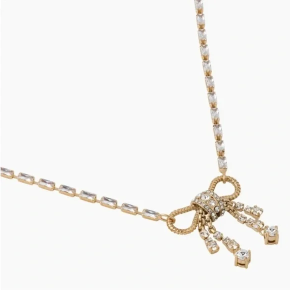 Miu Miu 18k Gold Plated Crystal EmbelishedBow Necklace